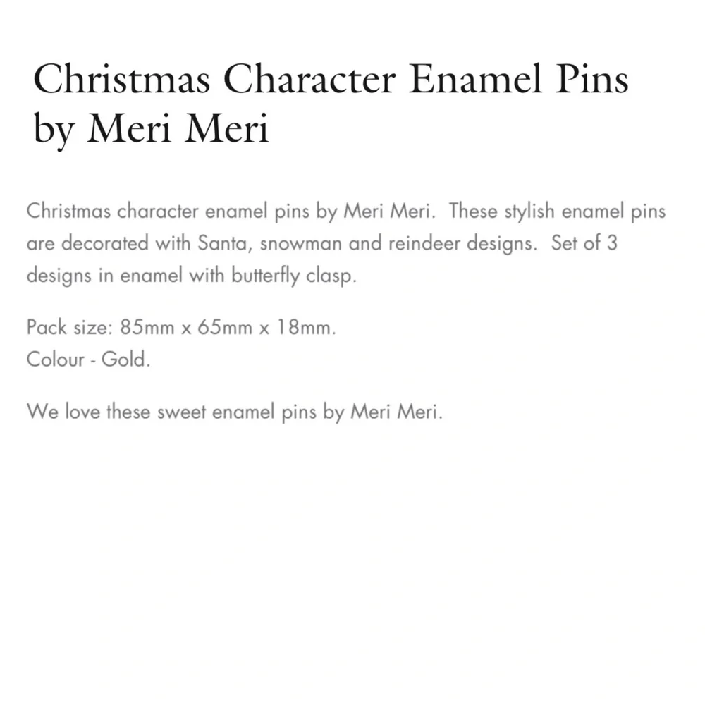 Meri Meri 3 Christmas Character Enamel Pin Brooches